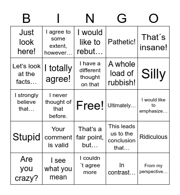 Debate expressions Bingo Card