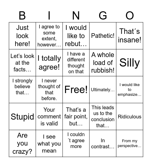 Debate expressions Bingo Card