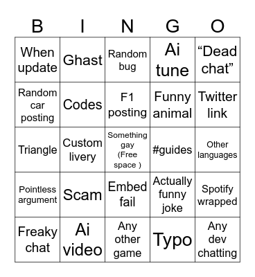 Apex racer online Bingo Card