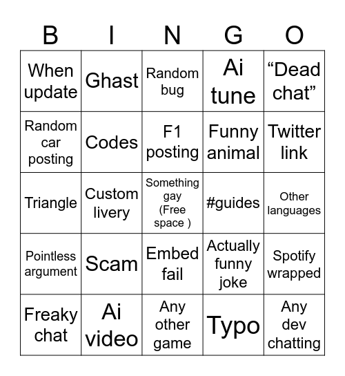 Apex racer online Bingo Card