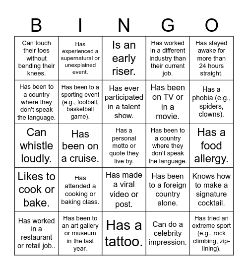 Fly2Sky Human Bingo Card
