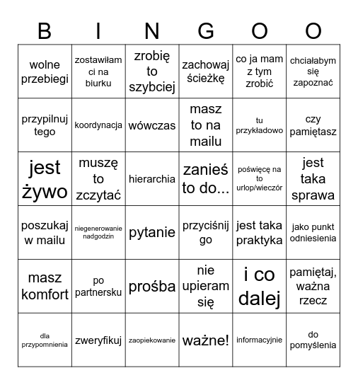 Projektowe Bingo Card