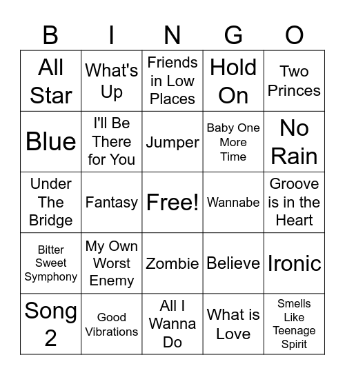 90s Bingo Card