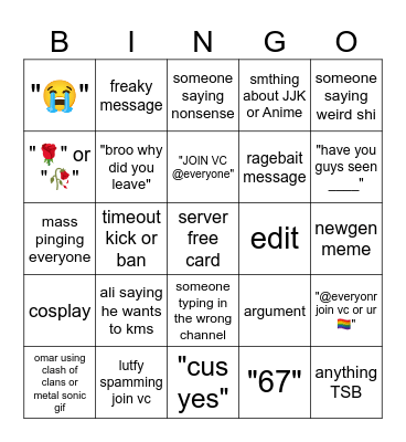 server bingo Card