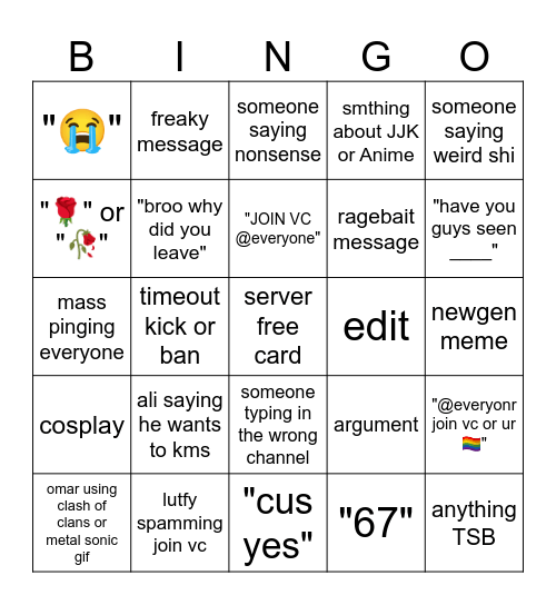 server bingo Card