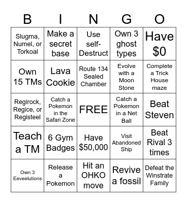 Pokémon Emerald Randomizer Bingo Card