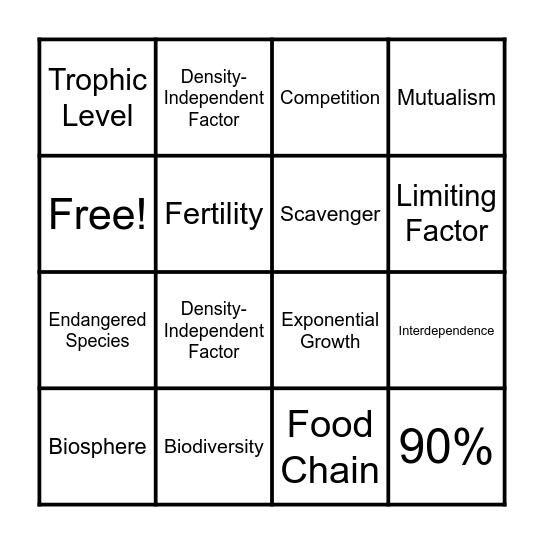 Ecology Bingo Card
