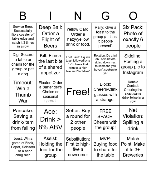 2025 Vball Crawl! Bingo Card
