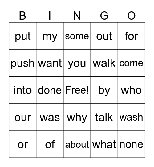 Grade 1 Heart Words Bingo Card