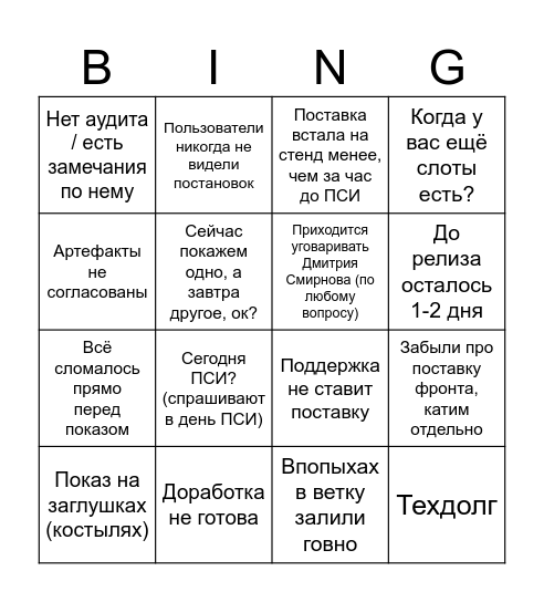 ПСИ - бинго Bingo Card