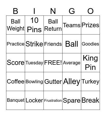 Bowling Bingo Card