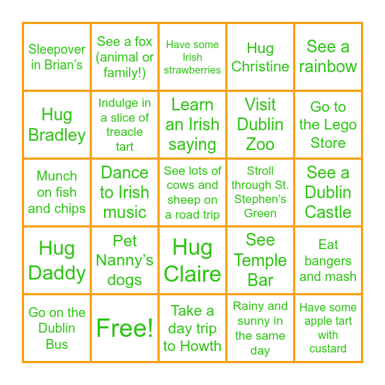 Ireland Trip 2026 Bingo Card