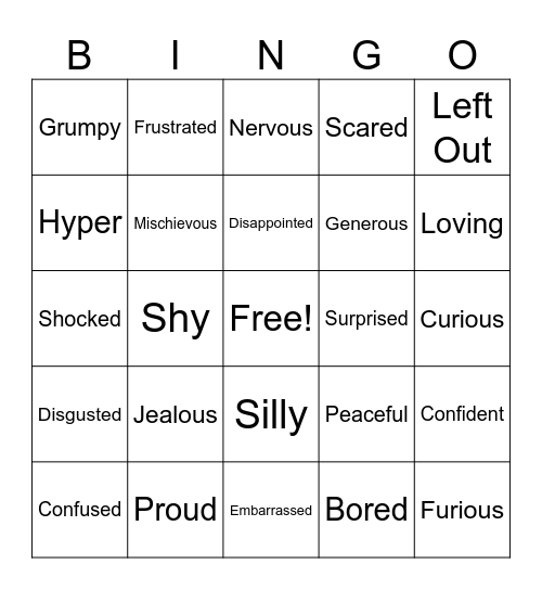 FEELINGS Bingo Card