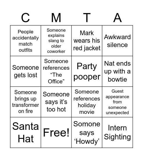 CMTA Holiday BINGO Card