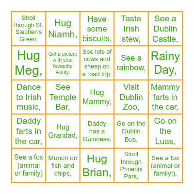 Ireland Trip 2026 Bingo Card