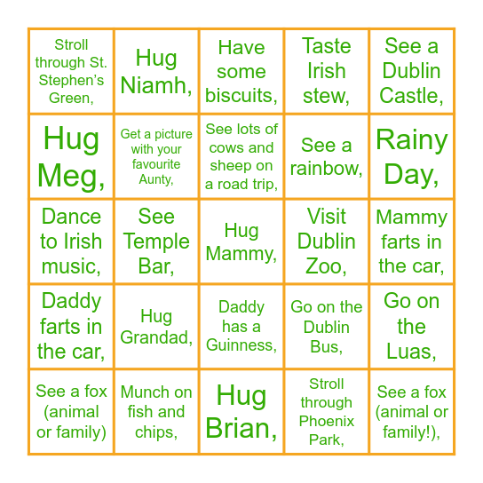 Ireland Trip 2026 Bingo Card