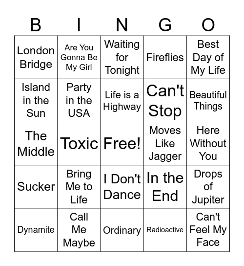 2000s- Current Bingo Card