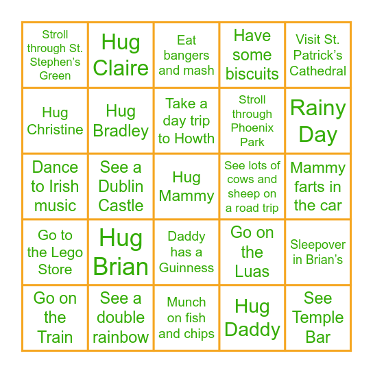 Ireland Trip 2026 Bingo Card