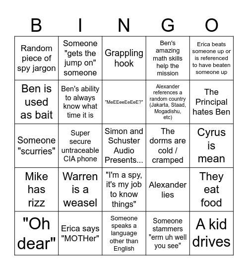 General Spy School Bingo Card