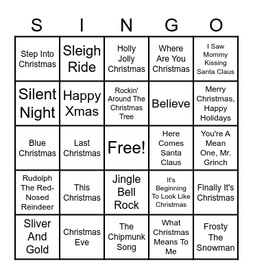 Christmas Singo Bingo Card