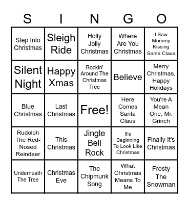 Christmas Singo Bingo Card