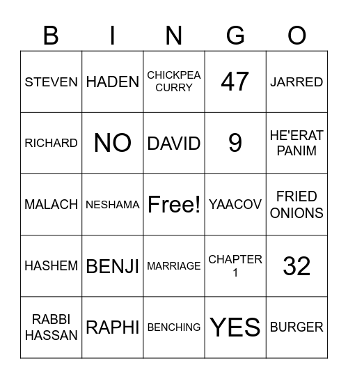 TA''AM BINGO Card