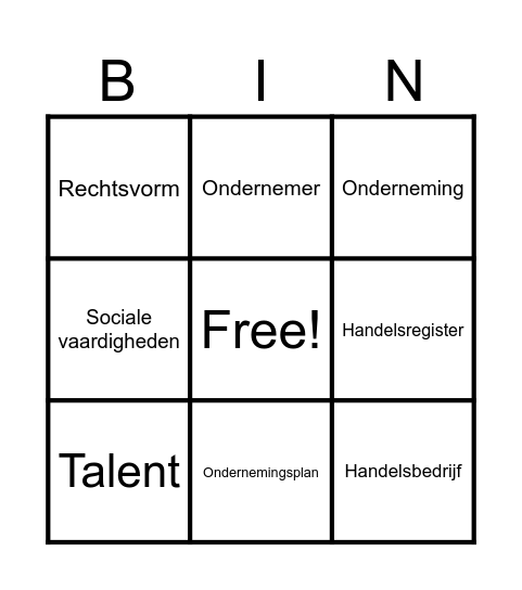 Ondernemen Bingo Card