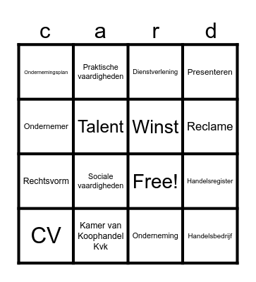 Ondernemen Bingo Card