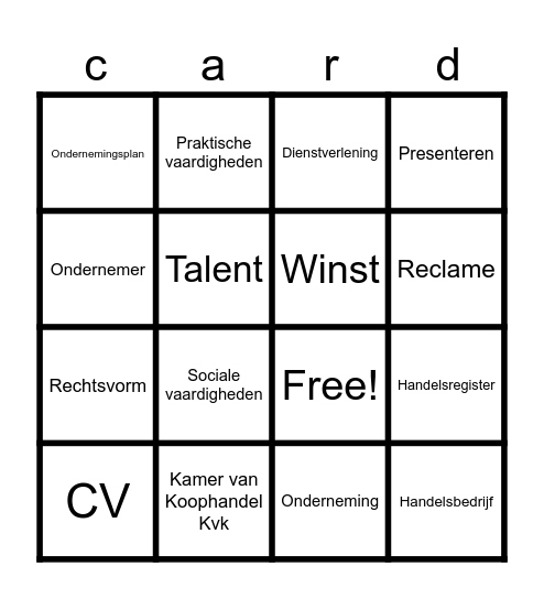 Ondernemen Bingo Card