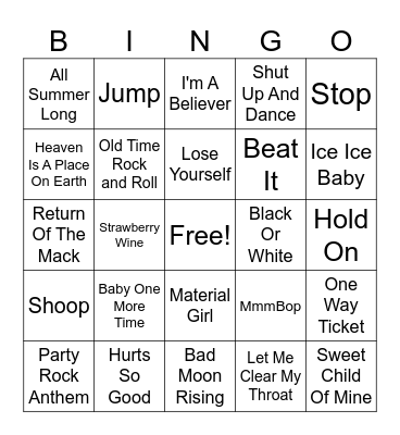 MUSIC BINGO Card