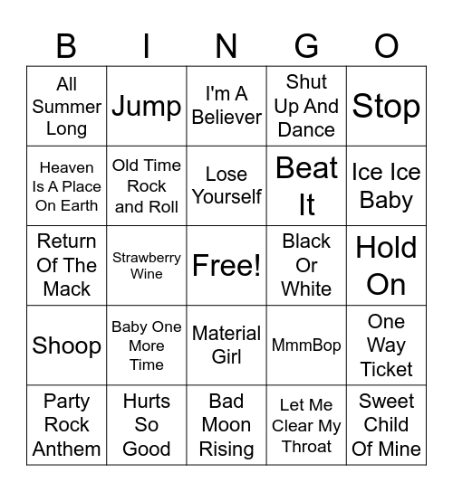 MUSIC BINGO Card