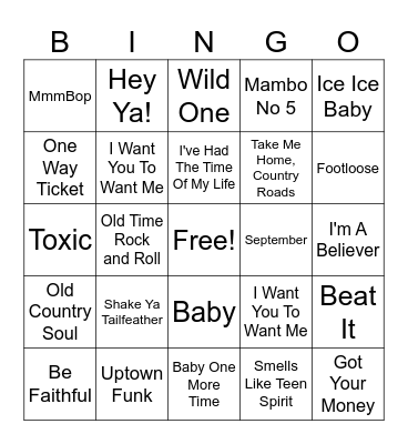 MUSIC BINGO Card