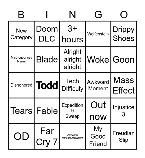 Game Awards 2025 Bingo! Bingo Card