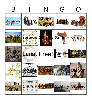 Cowboy Vocabulary Bingo Card