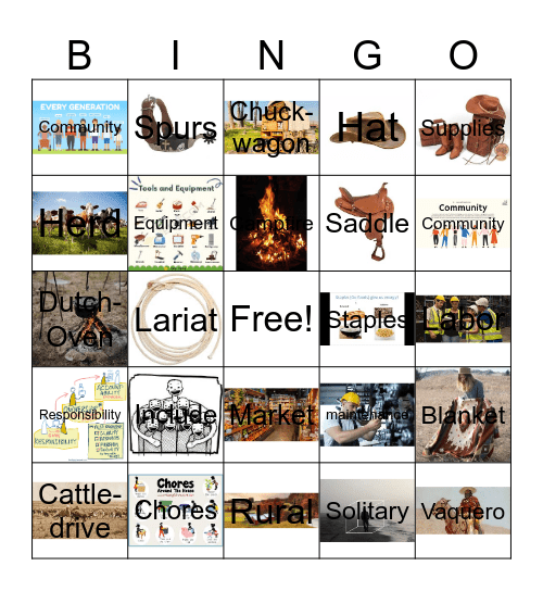 Cowboy Vocabulary Bingo Card