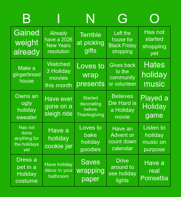 Holiday Bingo Card