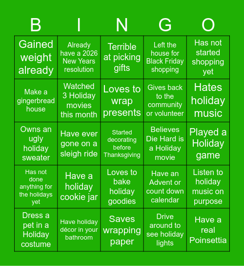 Holiday Bingo Card