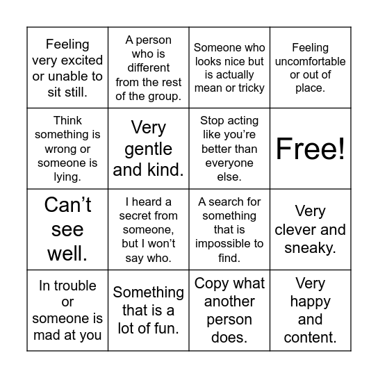 Idiom bingo Card