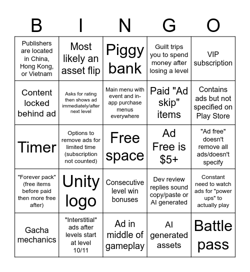 Phone Cr-app Bingo Card