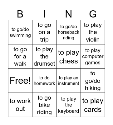 Expressions avec faire, instruments et jeux Bingo Card