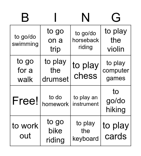 Expressions avec faire, instruments et jeux Bingo Card