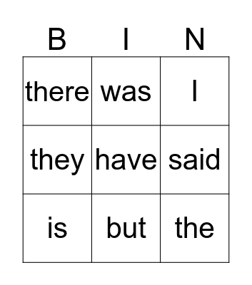 Sight words 1 Bingo Card