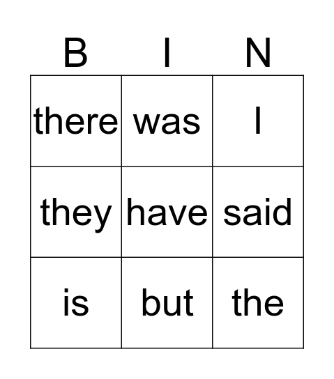 Sight words 1 Bingo Card