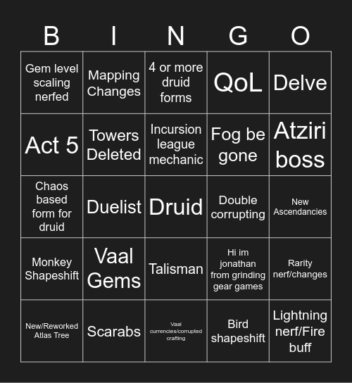Poe 2 0.4 Bingo Card