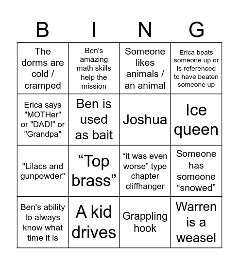 Spy School Bingo Card