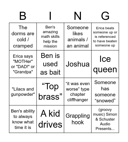 Spy School Bingo Card