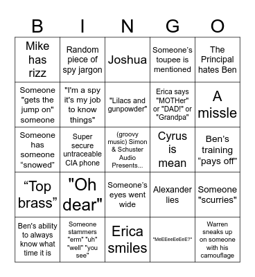 Spy School Bingo Card