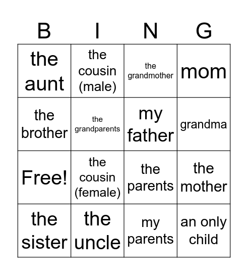 La famille - 6 Bingo Card