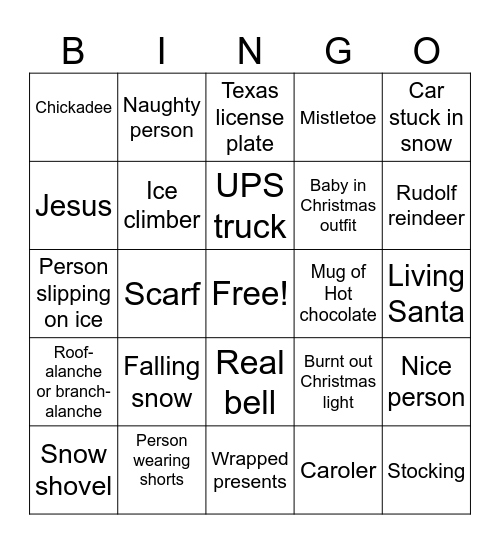 Mountain Christmas Bingo Card