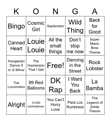 Donkey Konga Bingo Card